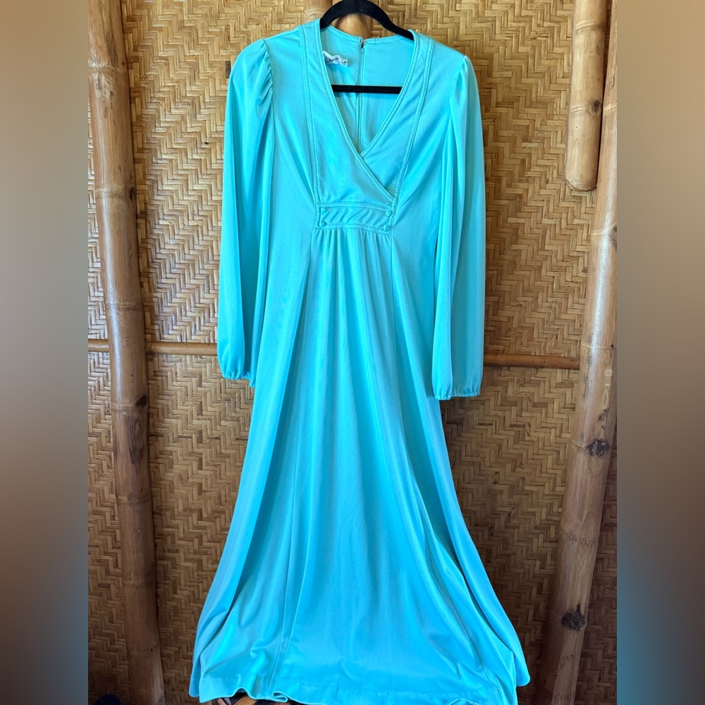vintage Joseph Magnin Turquoise Long Sleeve Dress